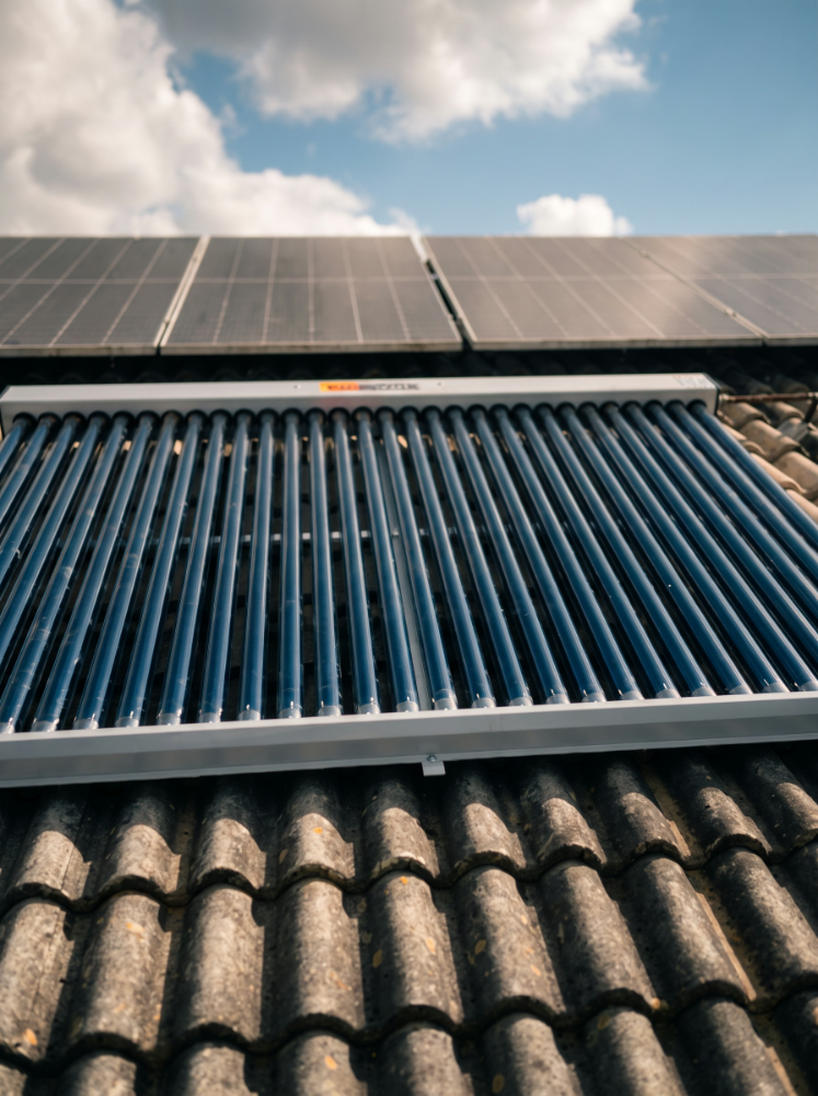 Aquecimento solar a vácuo instalado em telhado