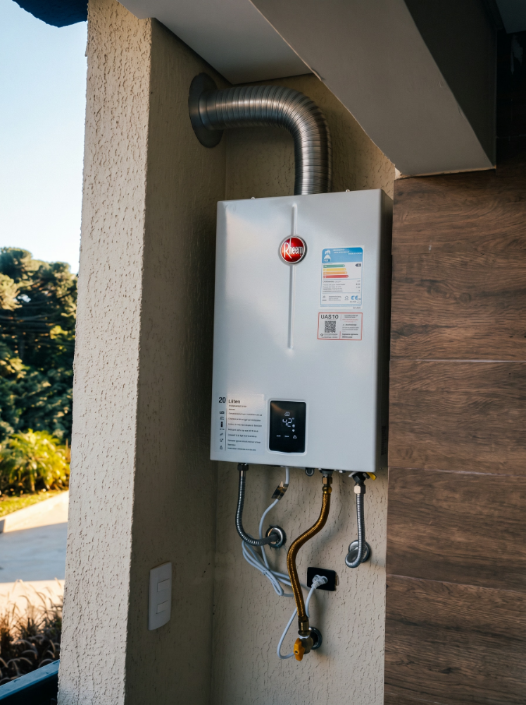 Aquecedor a gás Rheem instalado